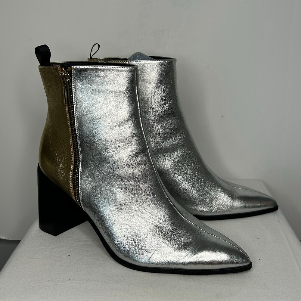 Faryl by Faryl Robin Metallic Leather Colorblock Ankle Boots Size 15 Pointed Toe